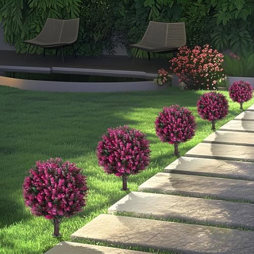 Artificial Topiary Trees with Pink Eucalyptus Set of 2