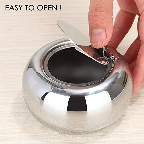 Maxin Silver Stainless Steel Cigarette Ashtray with Lid