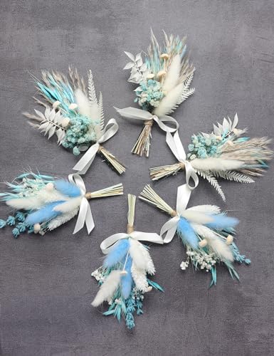 Mini Dried Flower Bouquet Set 6 pcs Blue