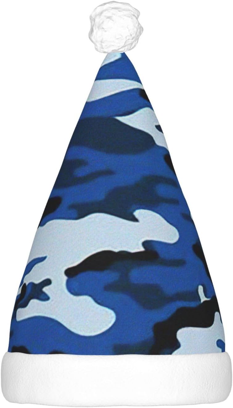Blue Camo Print LED Christmas Hat for Adults