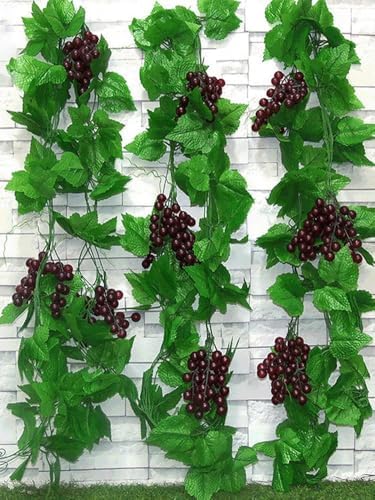 Lifelike Plastic Grape Vine with Leaves 4 Pieces 92 Meters