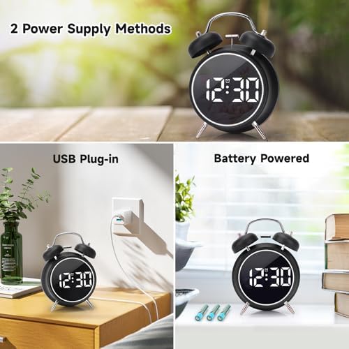 Super Loud Digital Alarm Clock with LED Display and Double Bell Sound