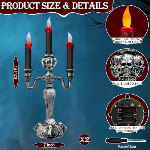 Extra Large 2 Pack Halloween Candelabra LED Skull Lights