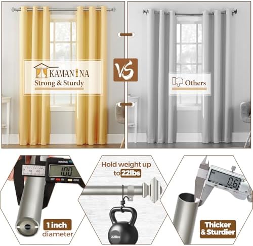 KAMANINA 1 Inch Curtain Rods Adjustable 32-58 Inches Antique Silver