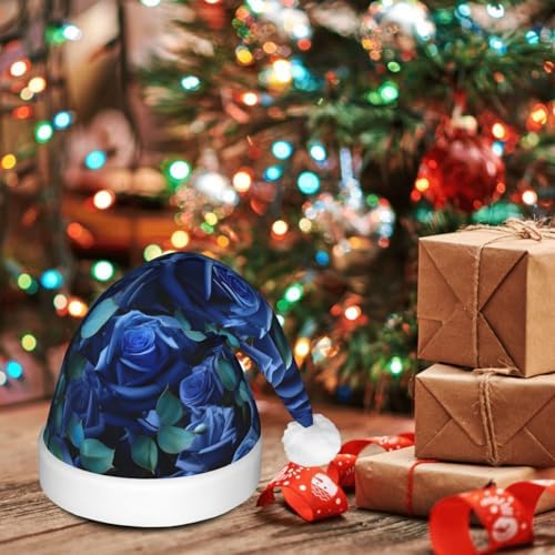 Many Blue Roses Print LED Christmas Hat for Adults