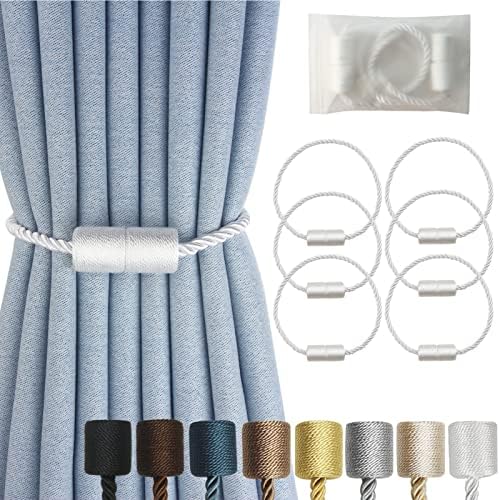 Hangtty Magnetic Curtain Tiebacks 6 Pack White Holdbacks