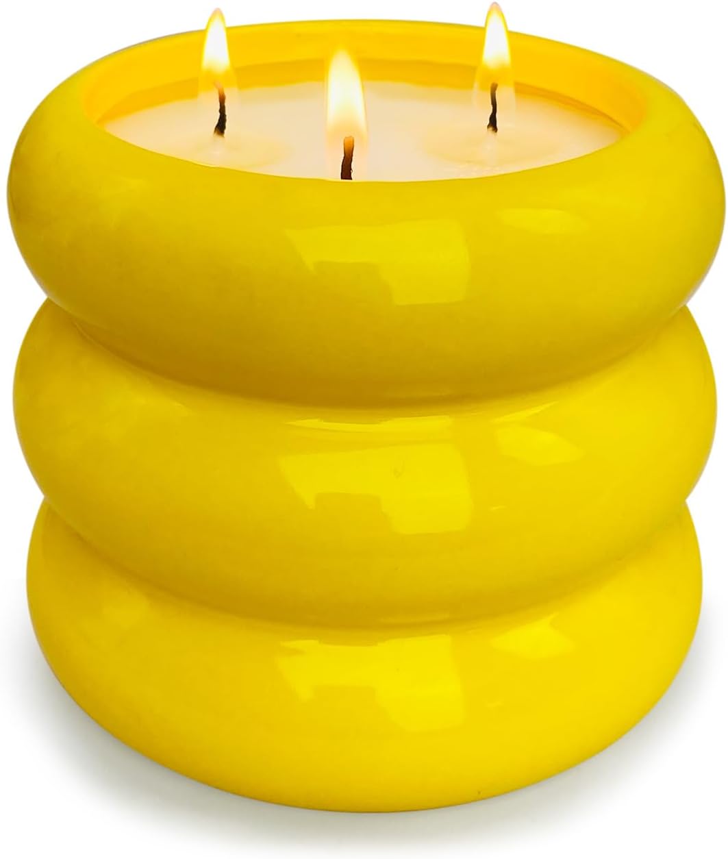 Yellow Ceramic 3 Wick Citronella Candle 18oz for Outdoor Use