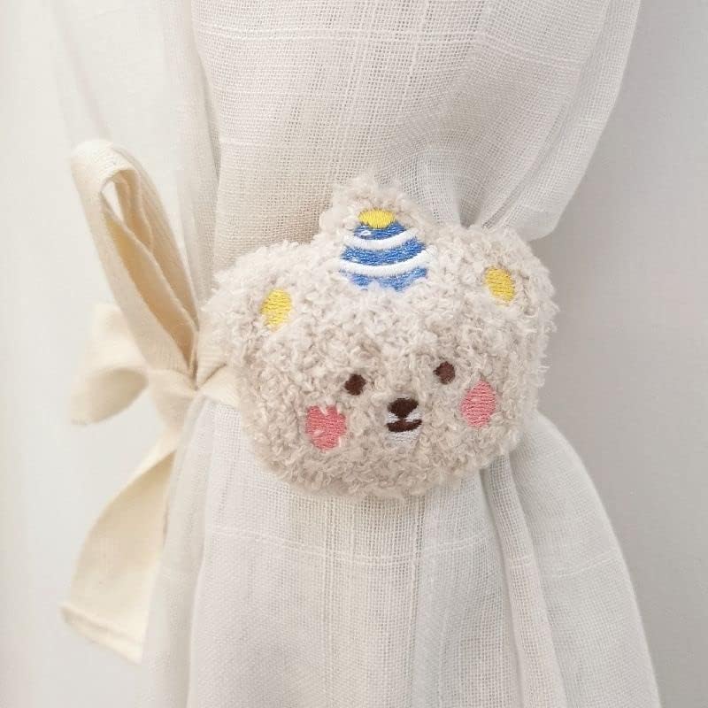 2 Pack Plush Bear Curtain Tiebacks White