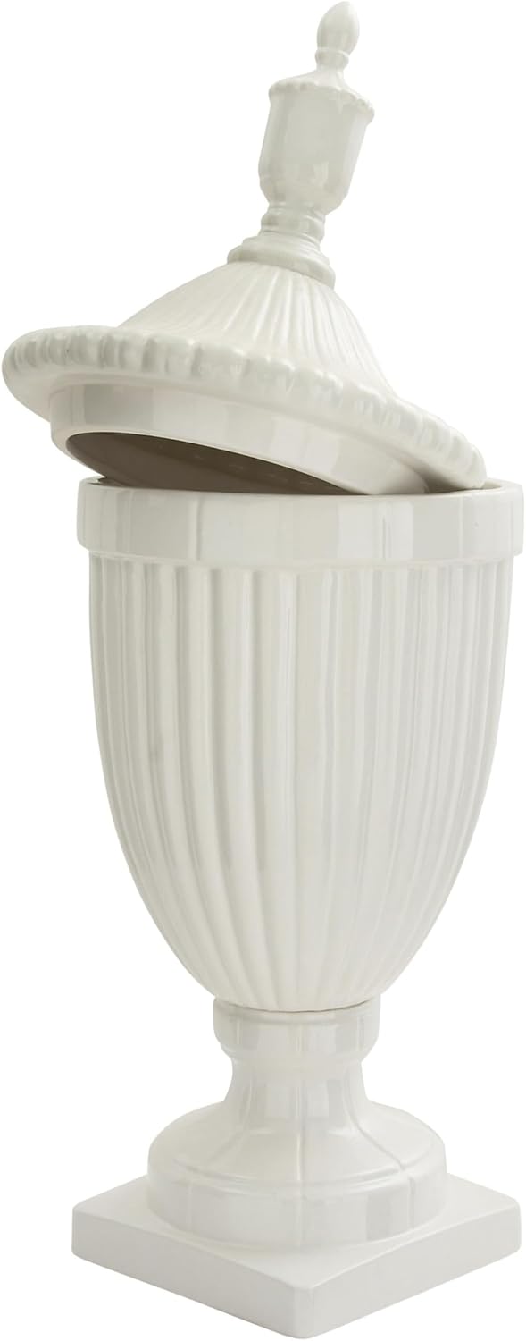 Deco 79 White Ceramic Decorative Urn Jar with Lid