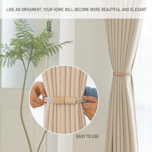 Contoeey Magnetic Boho Curtain Holders 2 Pack White
