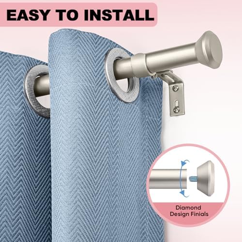Heavy Duty Curtain Rods 28-48 Inches Silver Adjustable with Diamond Finials