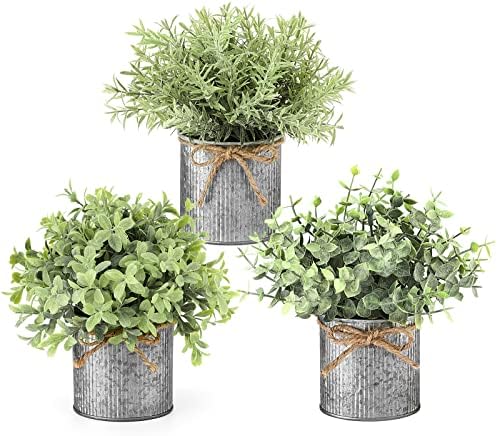 Mkono 3 Pack Artificial Plants in Galvanized Pots