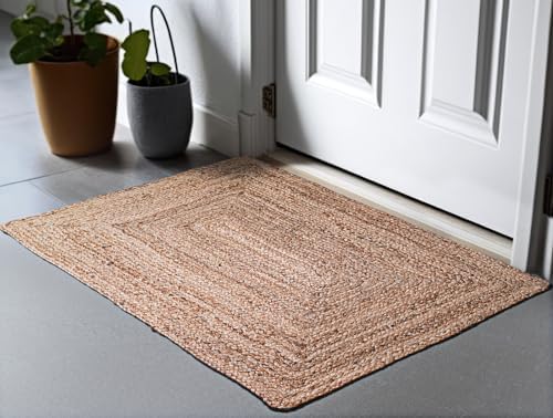 Hausattire Hand Woven Jute Braided Rug 2x3 Natural