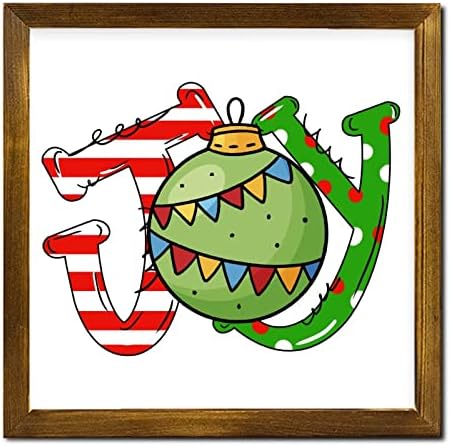 Christmas Joy Ball Framed Wooden Sign 7x7 Inch 1