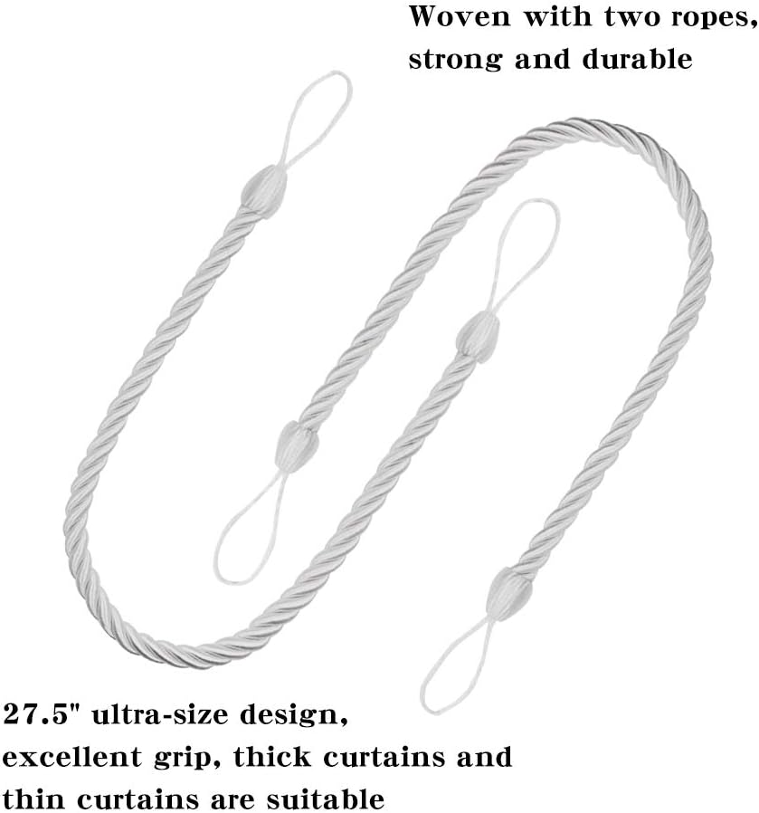 BEL AVENIR Curtain Rope Tiebacks with 4 Metal Screw Hooks White 4 Pack