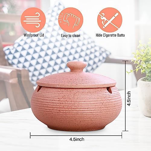 Ceramic Ashtray with Lids Flamingo Pink Windproof