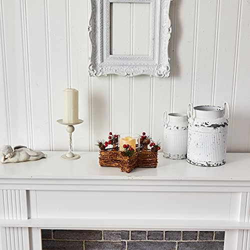 Nearly Natural Holiday Star Candle Holder with LED Light