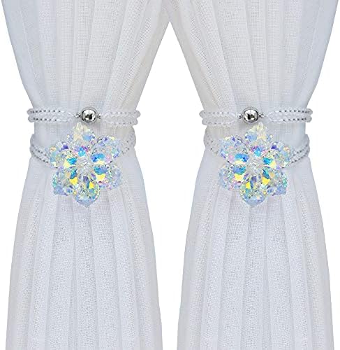 Crystal Flower Magnetic Curtain Tiebacks - White AB
