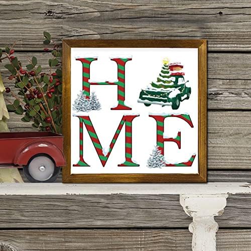 Christmas Candy Cane Framed Wood Sign 7x7 Inch