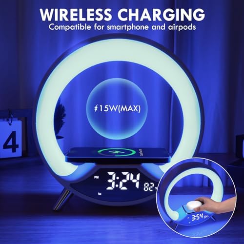 GuDoQi Sunrise Alarm Clock with Wireless Charging and Bluetooth