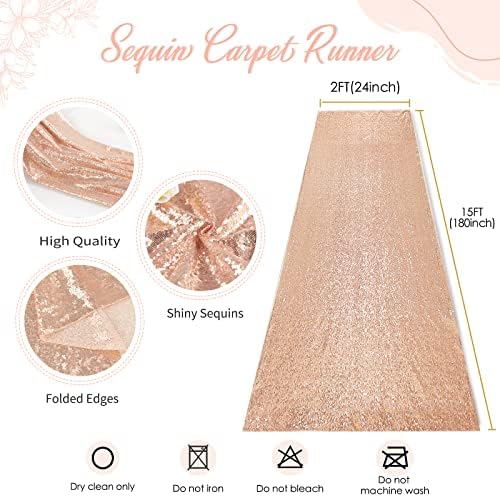 B-COOL Rose Gold Sequin Aisle Runner 2FT x 15FT Wedding Carpet Rug