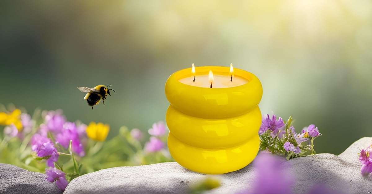 Yellow Ceramic 3 Wick Citronella Candle 18oz for Outdoor Use