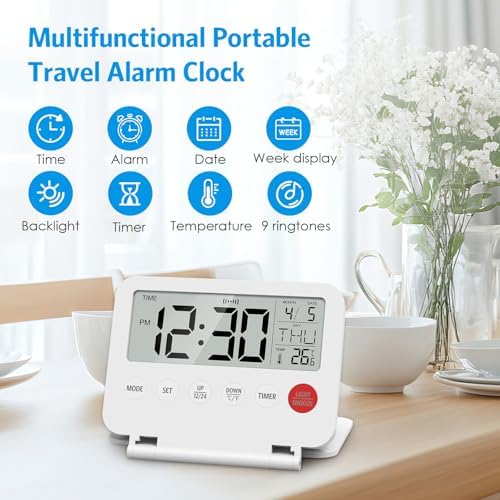 AMIR Travel Alarm Clock with Snooze and Calendar