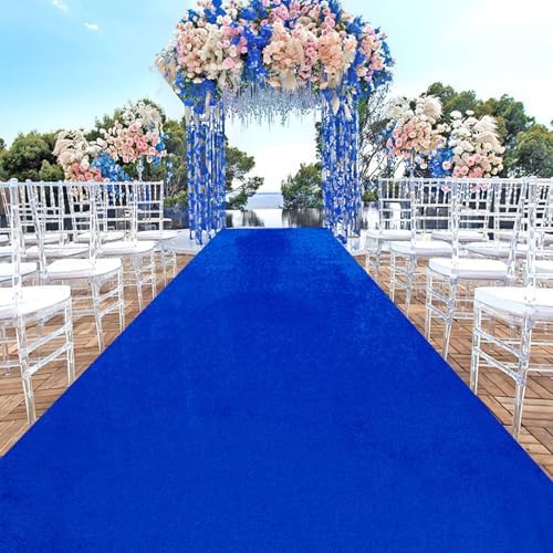 QueenDream Royal Blue Velvet Aisle Runner 25x15ft
