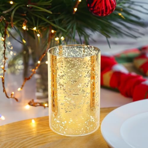 WGVI Hurricane Candle Holder Sleeve Gold Speckled Glass 4 x 6