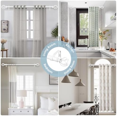 VOIIY 36-72 Inch White Curtain Rod Set with Twisted Finials