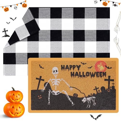 Frakron 2Pcs Halloween Door Mat Combo Set