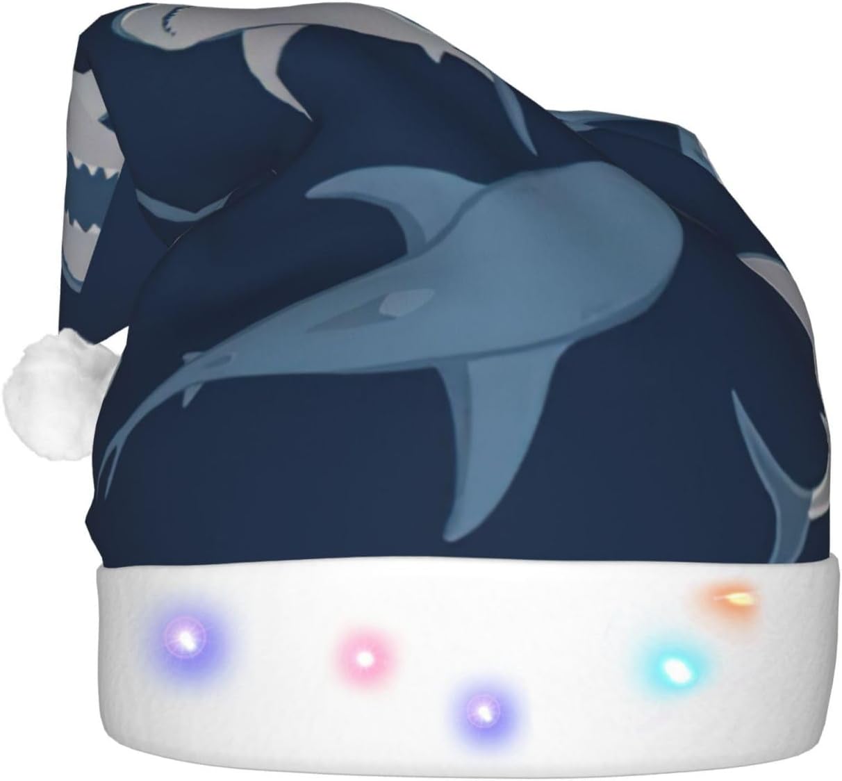 Blue Cartoon Shark Print LED Christmas Hat for Adults