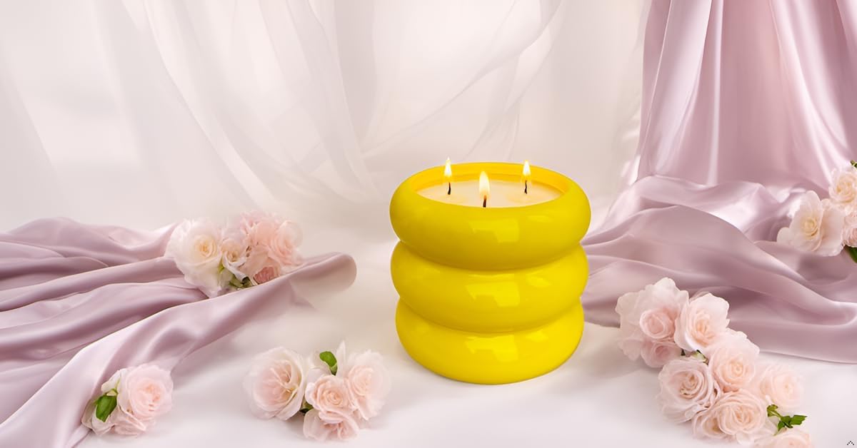Yellow Ceramic 3 Wick Citronella Candle 18oz for Outdoor Use