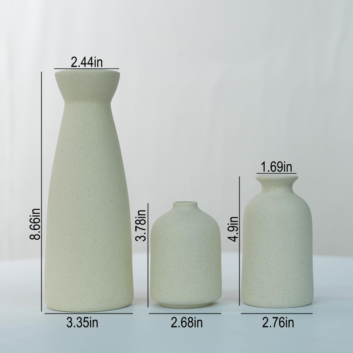 Distressed Ceramic Vase Set of 3 Modern Bohemian Farmhouse Decor