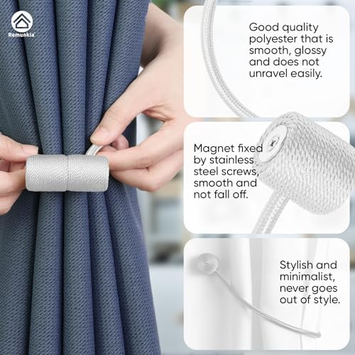 Remunkia Magnetic Curtain Tiebacks 2 Pack - White