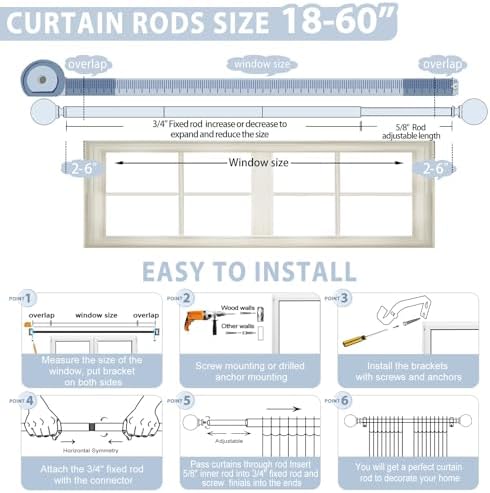 Silver Crystal Curtain Rods 18-60 Inch Adjustable