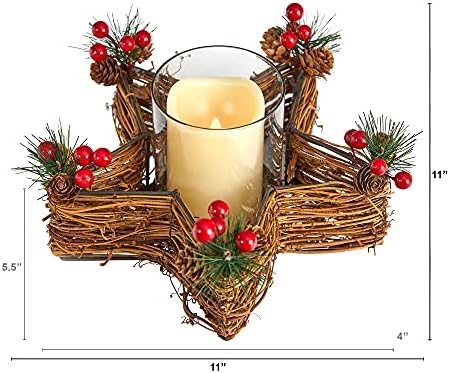 Nearly Natural Holiday Star Candle Holder with LED Light