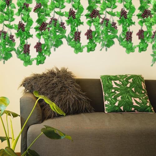 Lifelike Plastic Grape Vine with Leaves 4 Pieces 92 Meters
