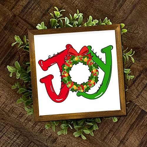 Christmas Joy Ball Framed Wooden Sign 7x7 Inch Wall Decor