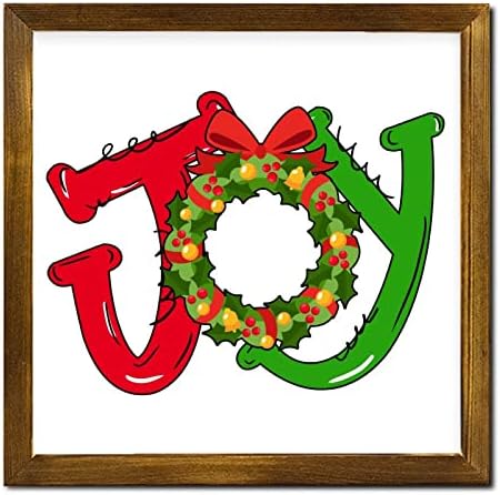 Christmas Joy Ball Framed Wooden Sign 7x7 Inch Wall Decor
