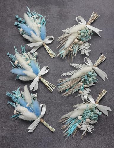 Mini Dried Flower Bouquet Set 6 pcs Blue