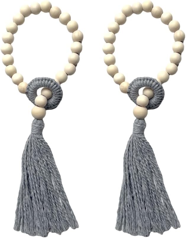 2pcs Wooden Bead Curtain Tiebacks Gray