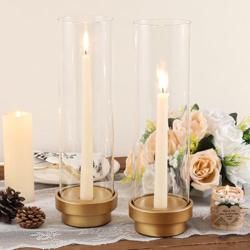 SUJUN Gold Hurricane Candle Holders Set of 2