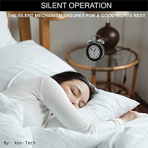 Sonnet Twin Bell Alarm Clock - Very Loud 100dB Battery Operated Blue Backlight Black