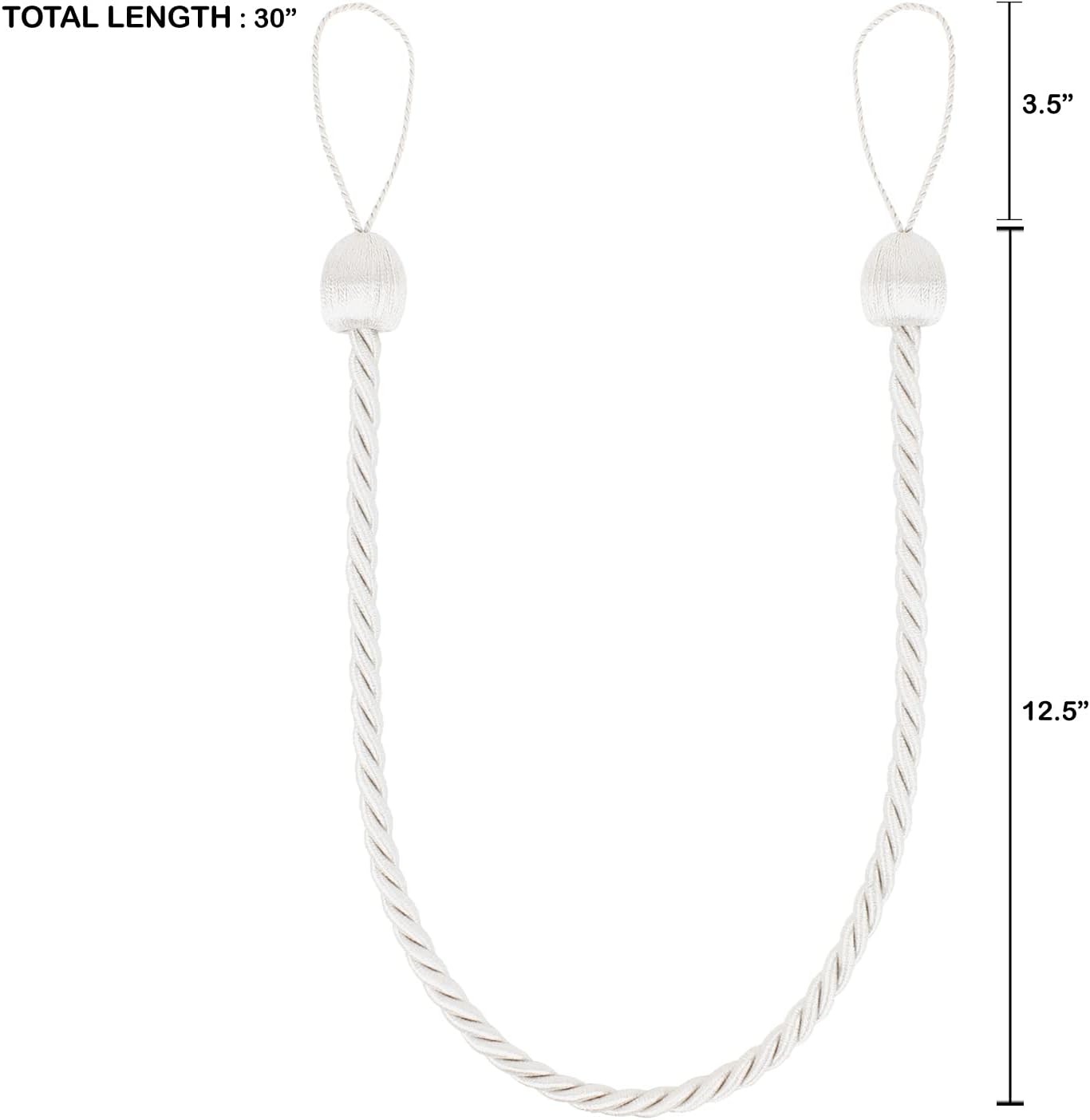 2 Pack Curtain Ropes Tiebacks Handmade Holdbacks - Polyester White