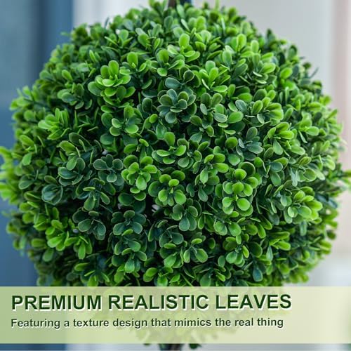 VIVATREES 3FT Artificial Triple Ball Topiary Set of 2 with Planter Pot