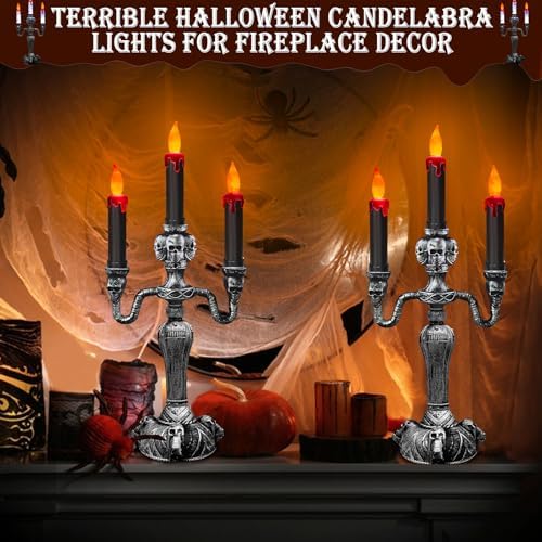 Extra Large 2 Pack Halloween Candelabra LED Skull Lights