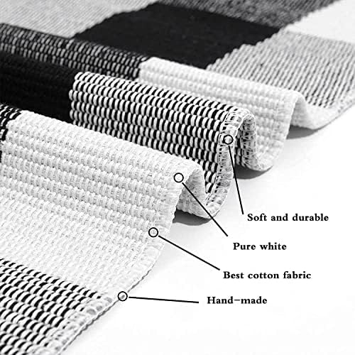 Seeksee Cotton Buffalo Plaid Rug 275x43 Black White Checked