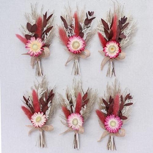 Xins Convey Burgundy Mini Dried Flower Bouquet Set of 6
