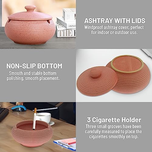 Ceramic Ashtray with Lids Flamingo Pink Windproof